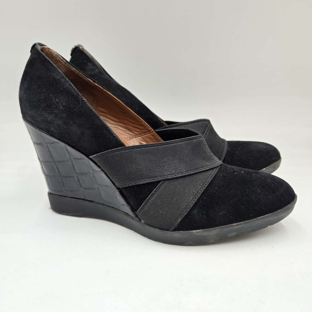 Donald Pliner CARLA Black Suede and Patent Leather Wedge Heel Pumps Size 8 M